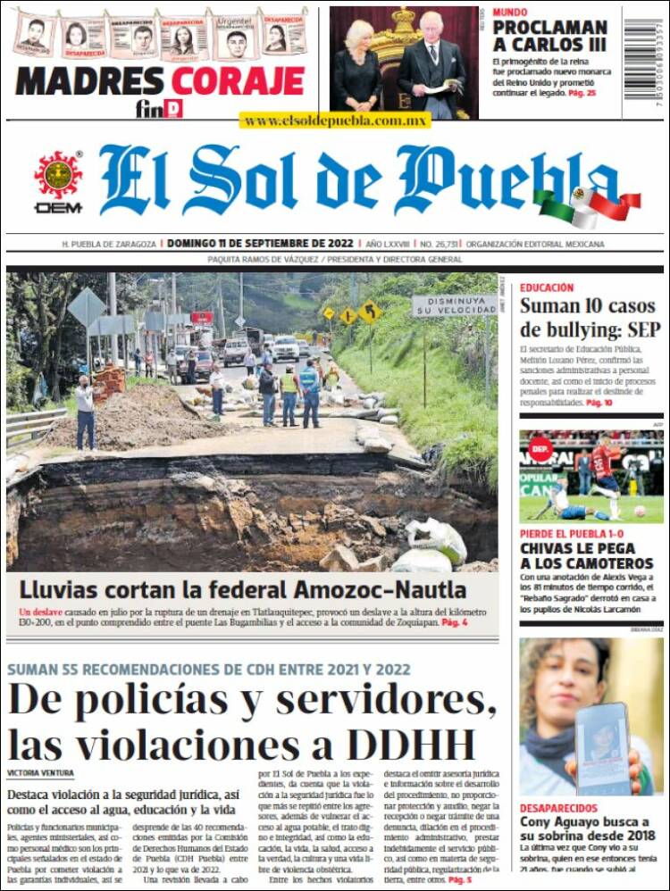 Portada de El Sol de Puebla (México)