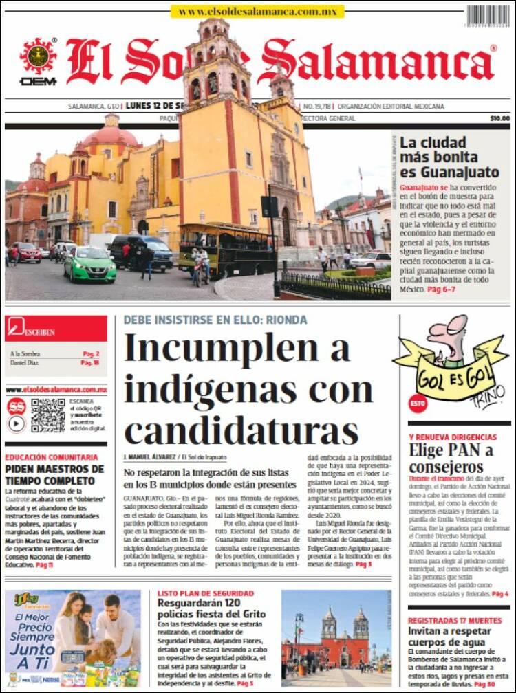 Portada de El Sol de Salamanca (México)