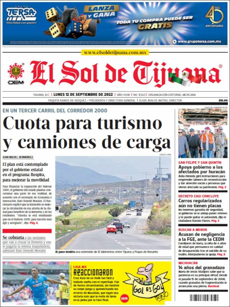 Portada de El Sol de Tijuana (México)