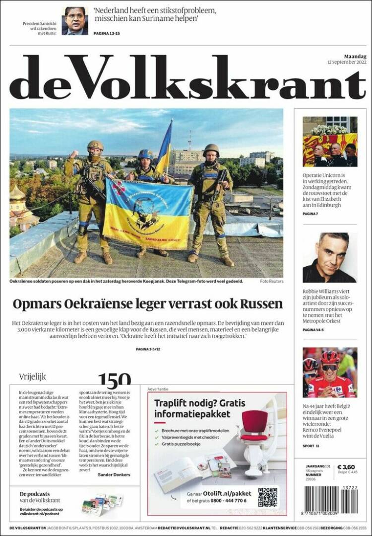 Portada de De Volkskrant (Pa&iacute;ses Bajos)
