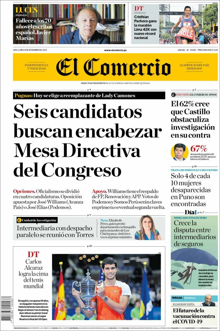 Portada de El Comercio (Per&uacute;)