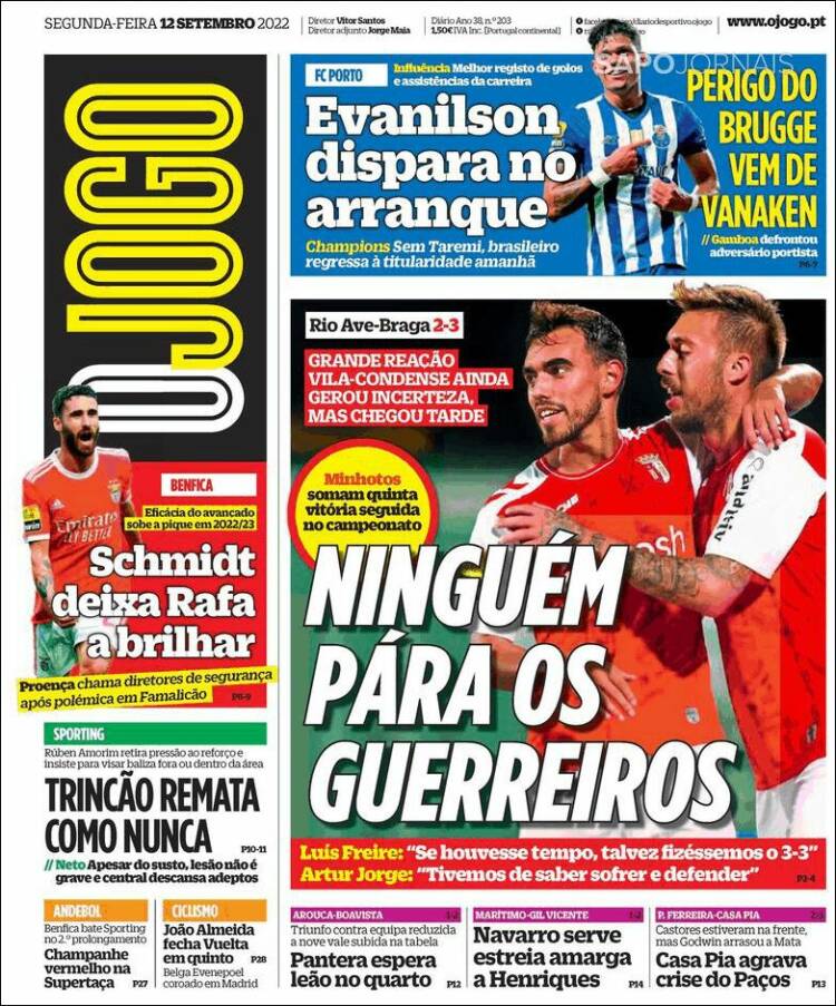 Portada de O Jogo (Portugal)