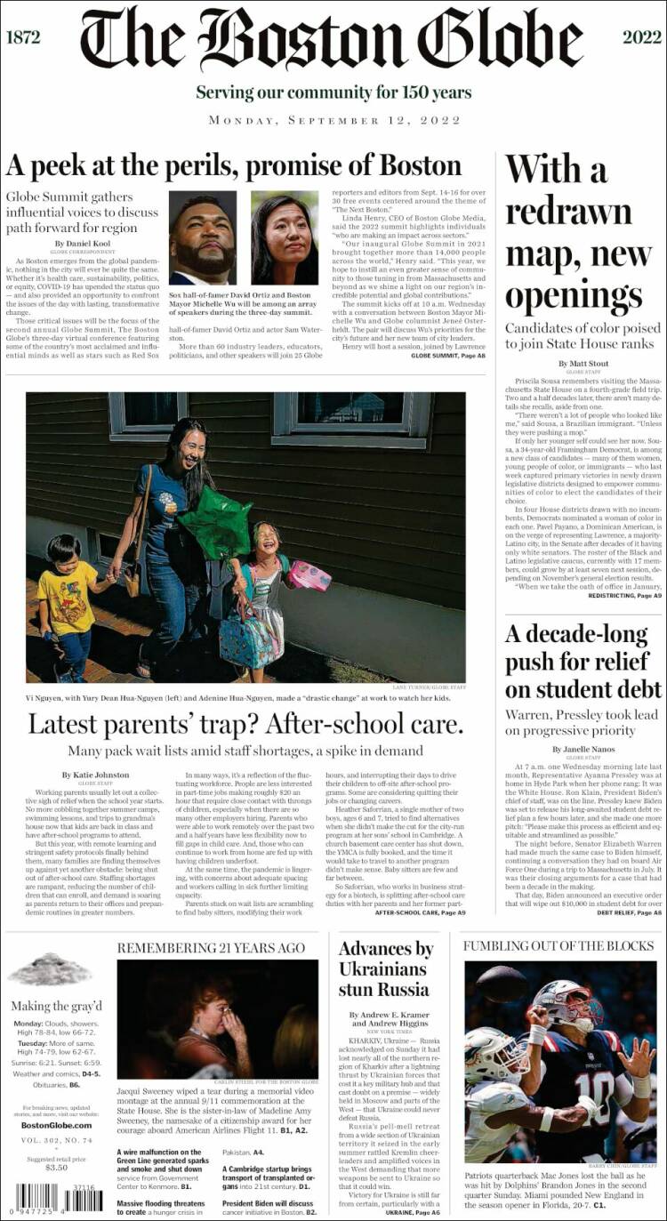 Portada de Boston Globe (USA)