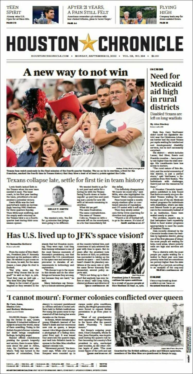 Portada de Houston Chronicle (USA)