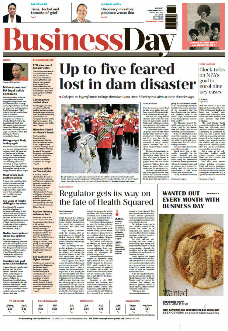 Portada de Business Day (Sud&aacute;frica)