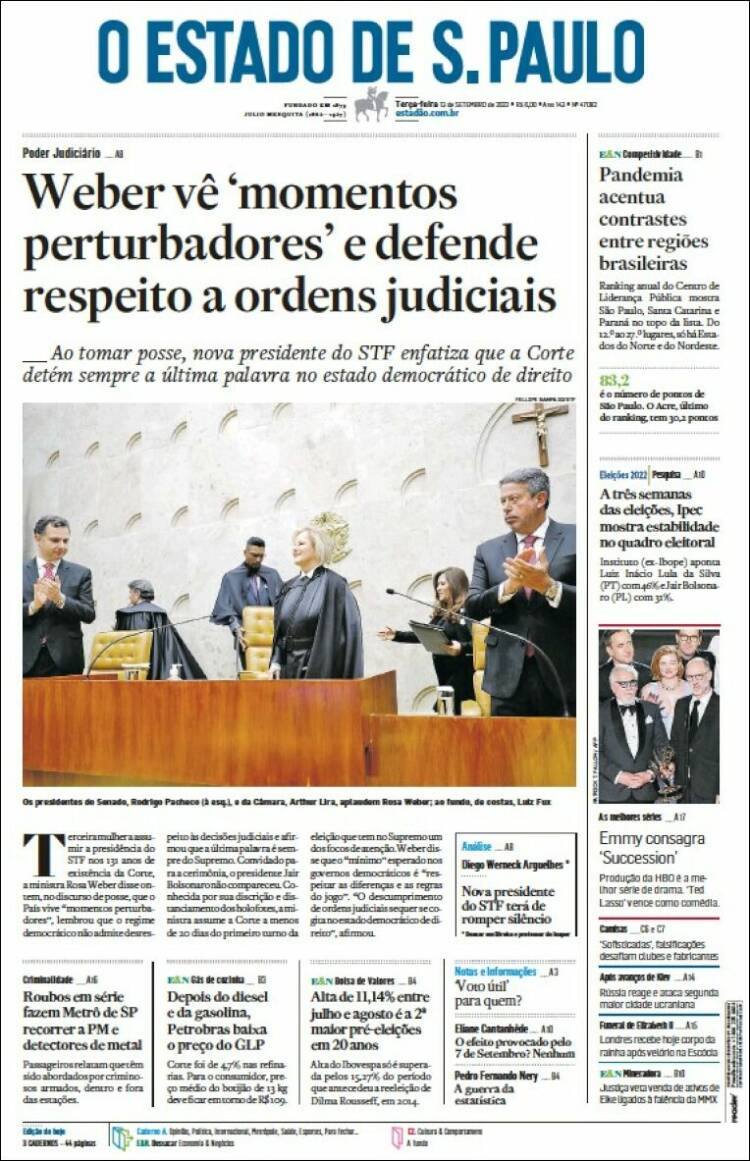 Portada de O Estado de São Paulo (Br&eacute;sil)