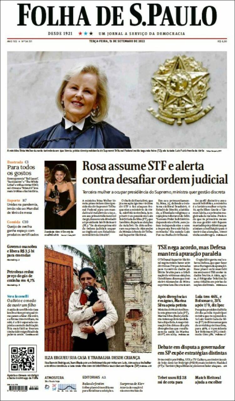 Periódico Folha De São Paulo Brasil Periódicos De Brasil Edición De Martes 13 De Septiembre 2658