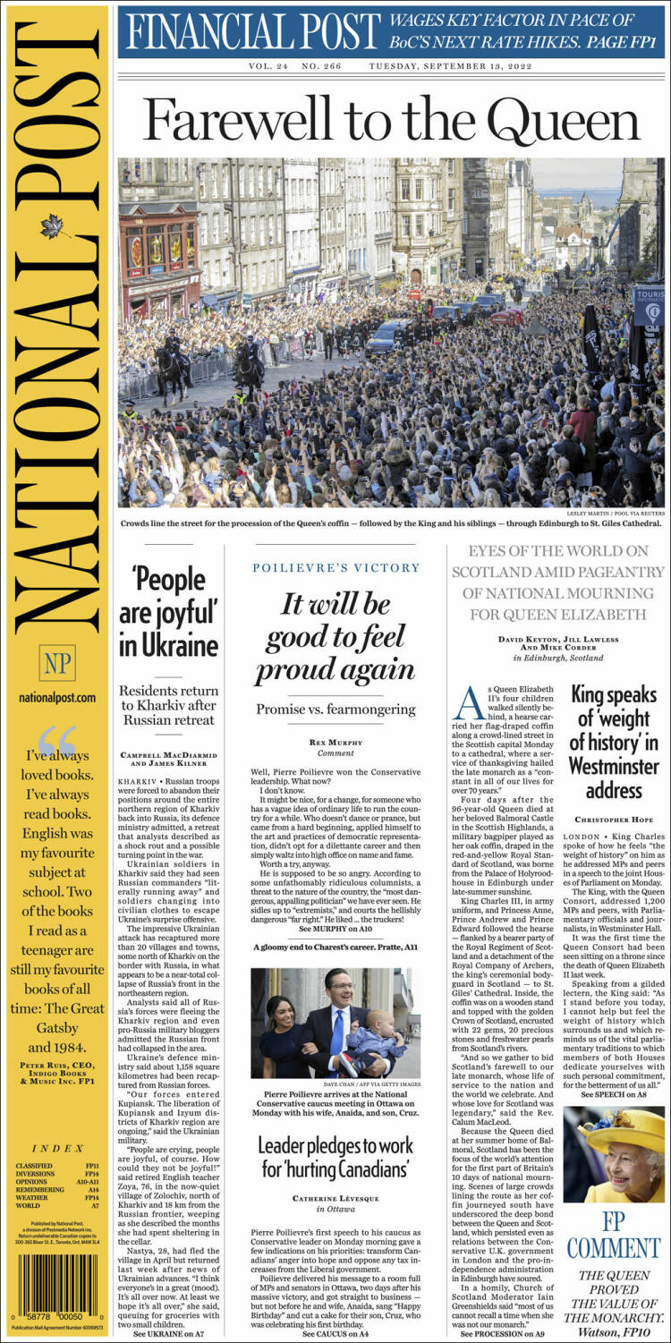 Portada de The National Post (Canadá)