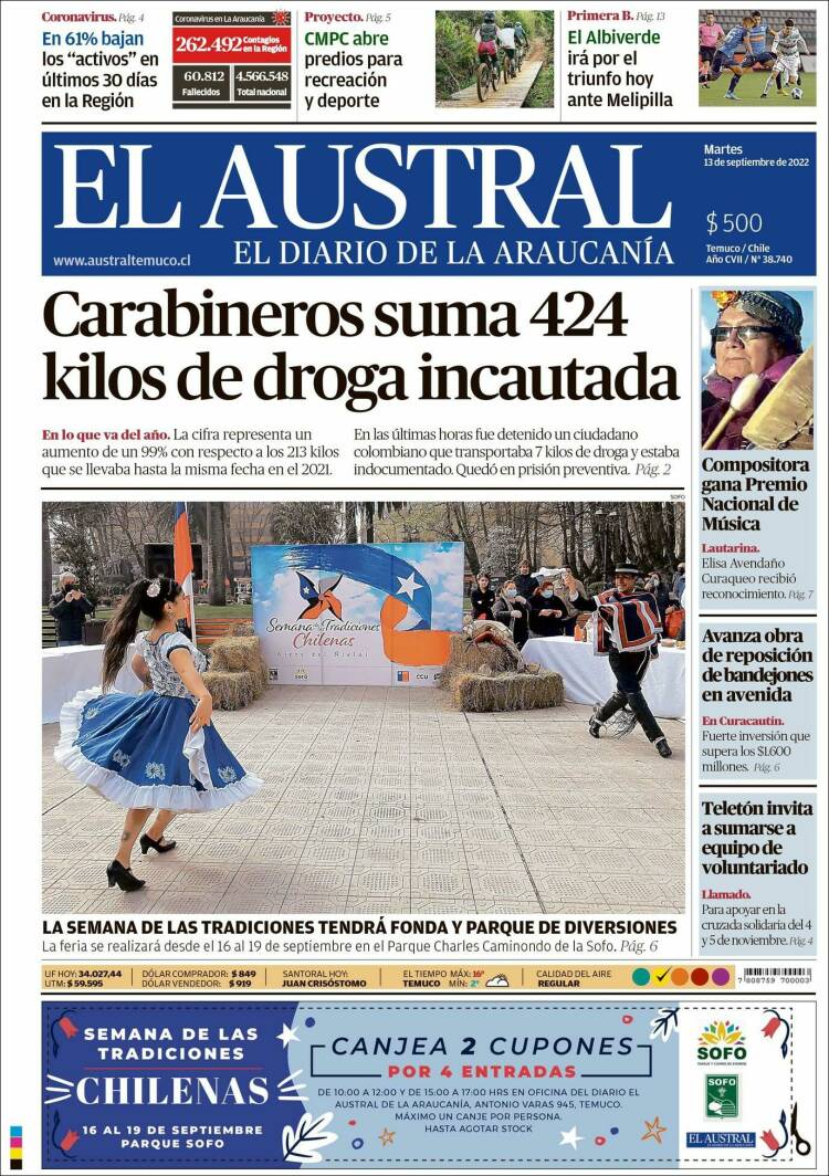 Portada de El Austral de Temuco (Chili)