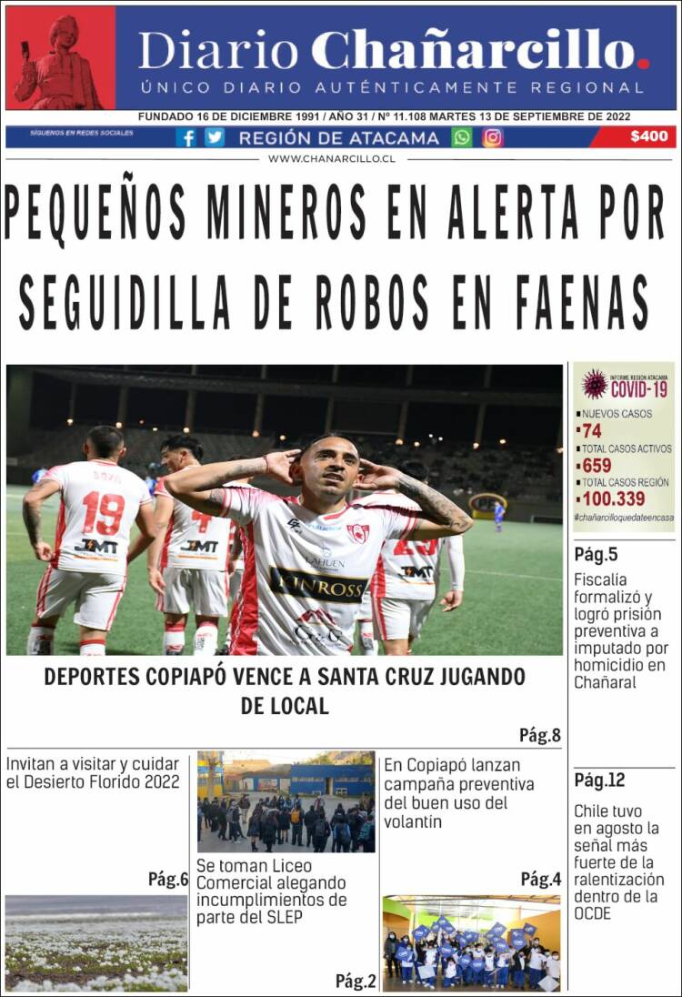 Portada de Diario Chañarcillo (Chili)