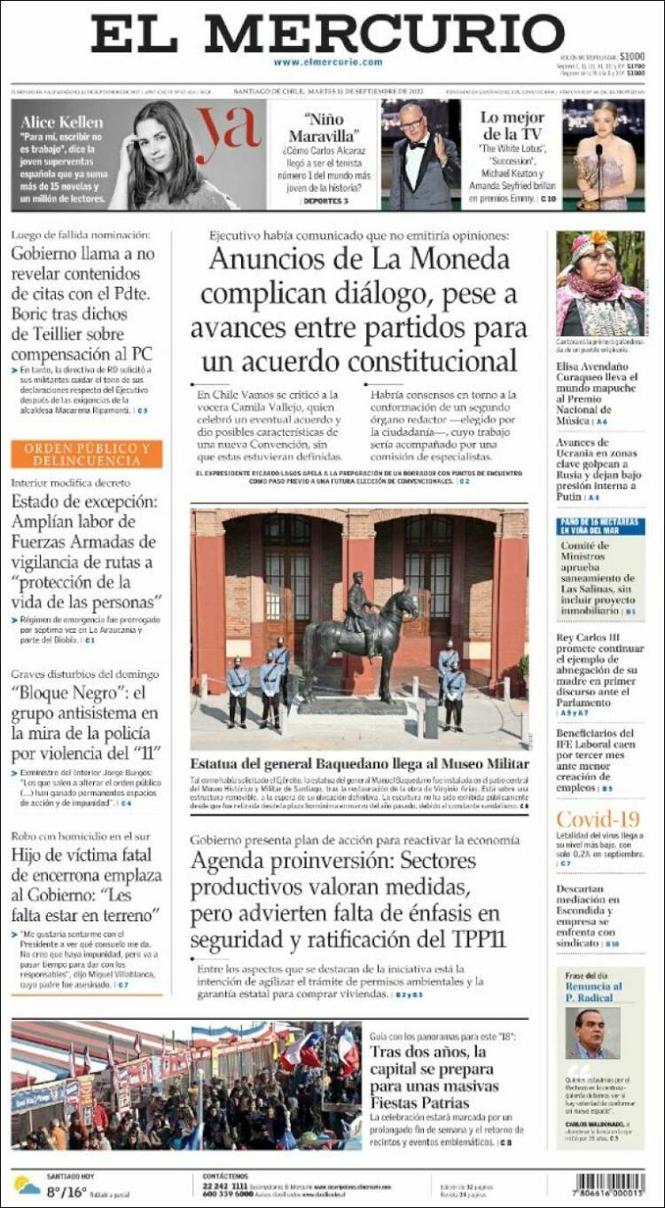 Portada de El Mercurio (Chili)
