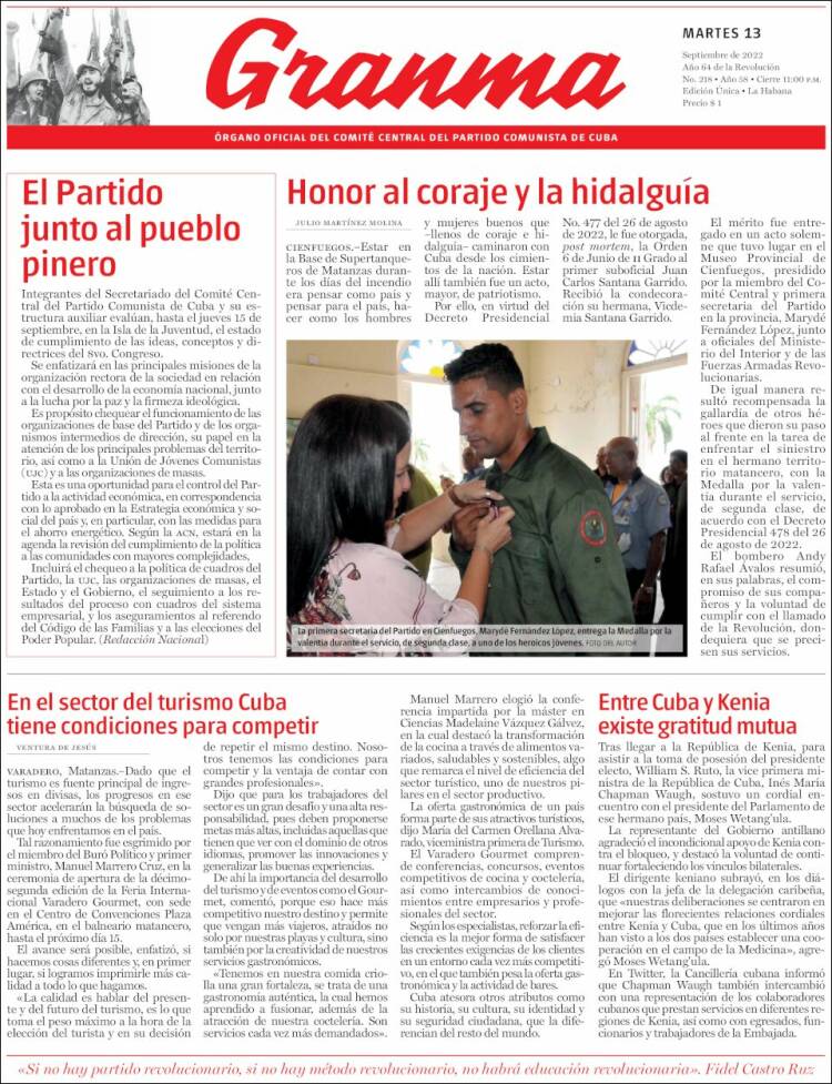 Portada de Granma (Cuba)