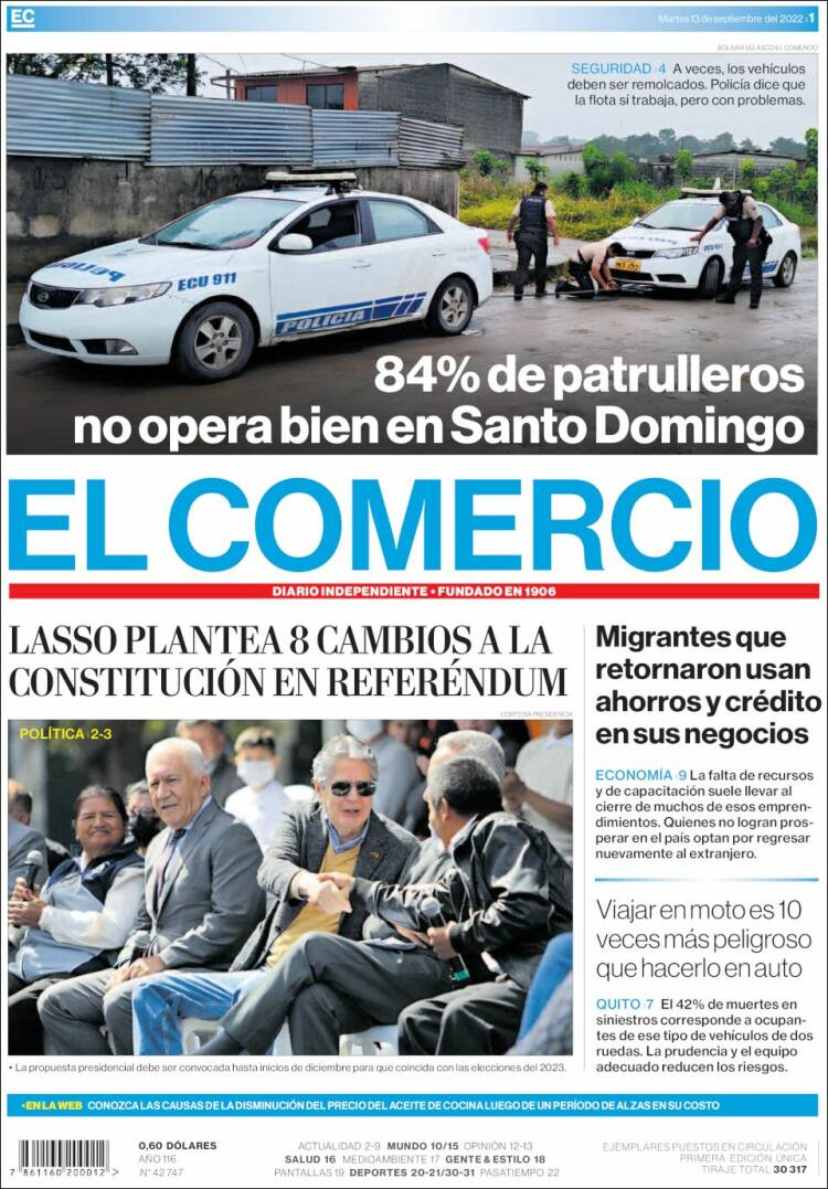 Portada de El Comercio (&Eacute;quateur)