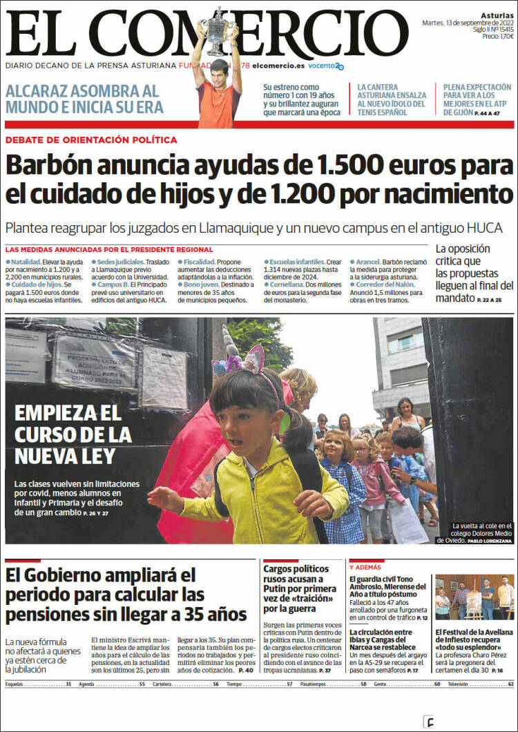 Portada de El Comercio (España)