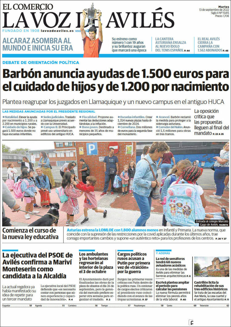 Portada de El Comercio - Avilés (España)