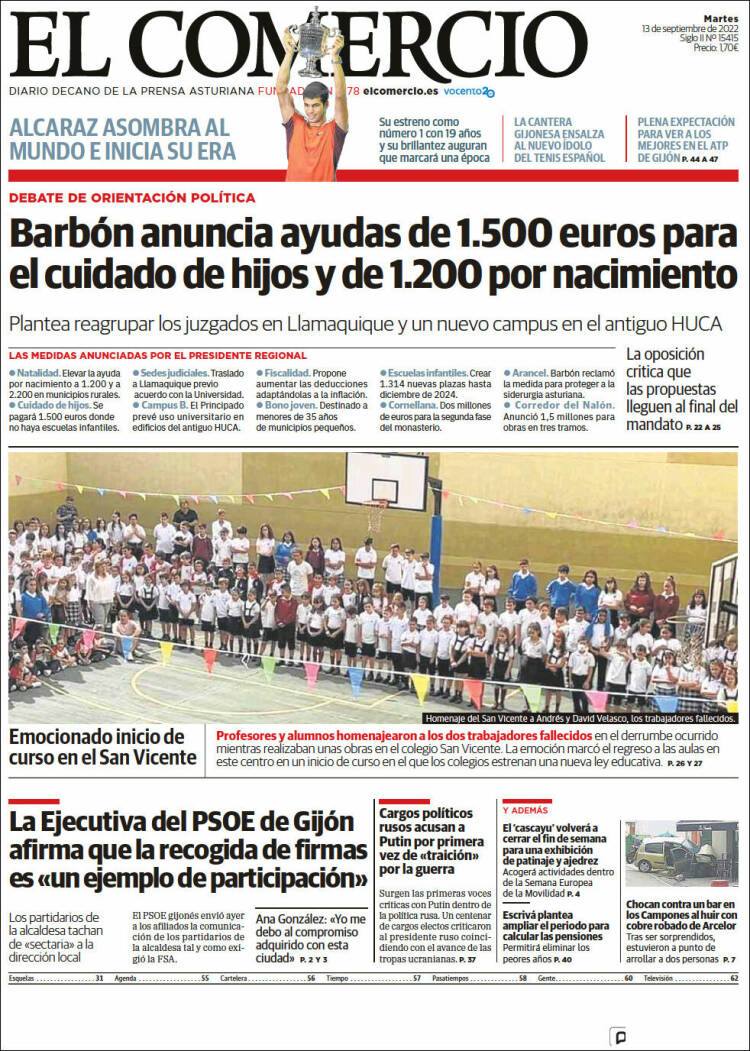 Portada de El Comercio - Gijón (España)