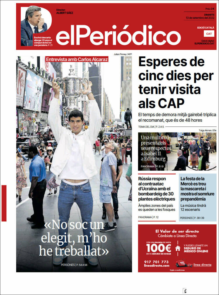 Portada de El Periódico de Catalunya (España)