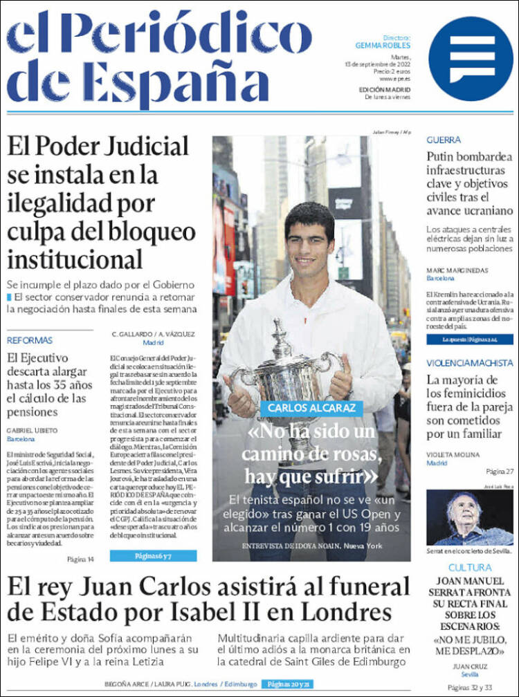 Portada de El Periódico de España (España)