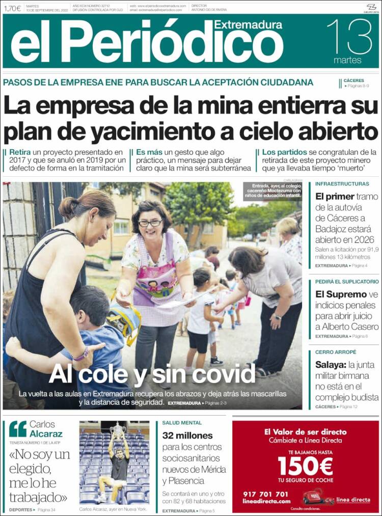 Portada de El Periódico de Extremadura (España)