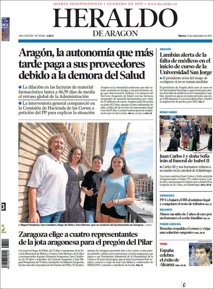 Portada de Heraldo de Aragón (España)