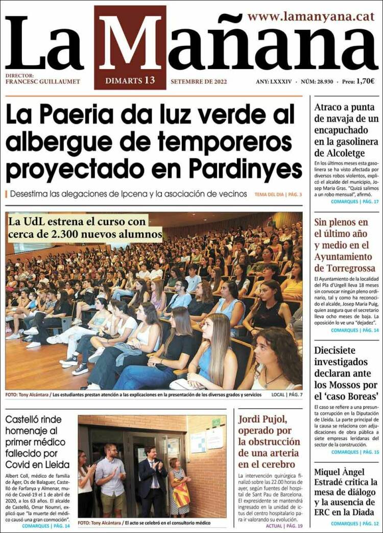 Portada de La Mañana - Diari de Ponent (España)