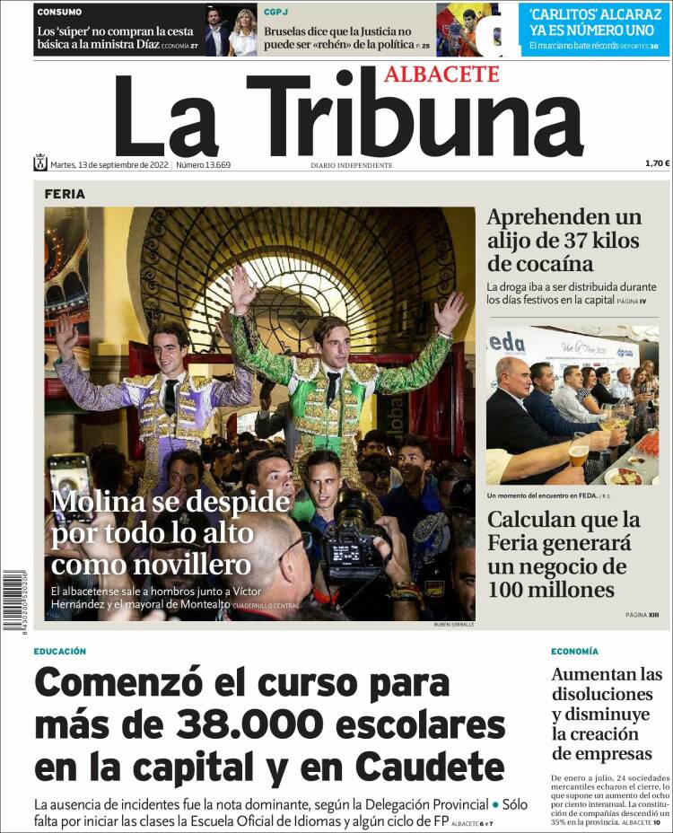 Portada de La Tribuna de Albacete (España)