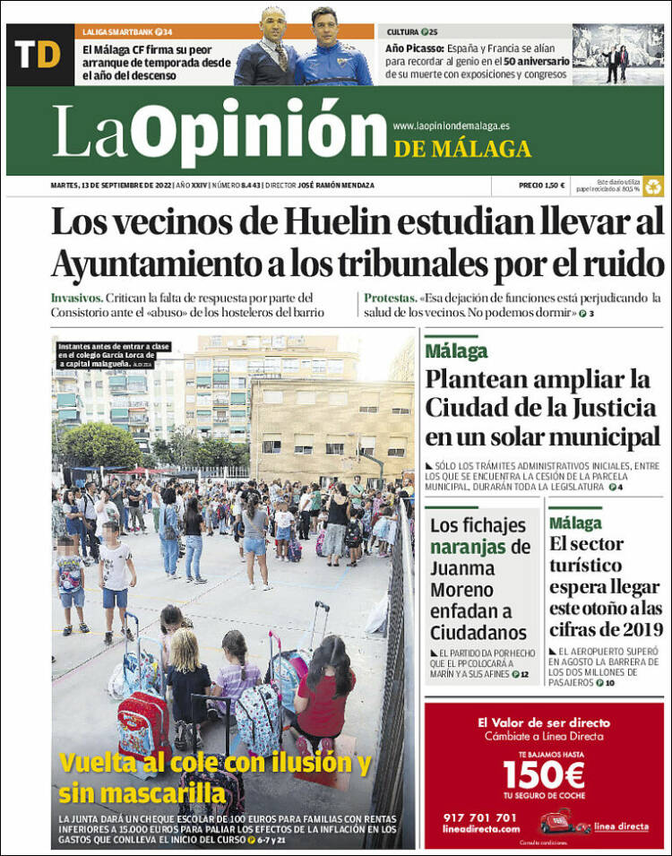 Portada de La Opinión de Málaga (España)