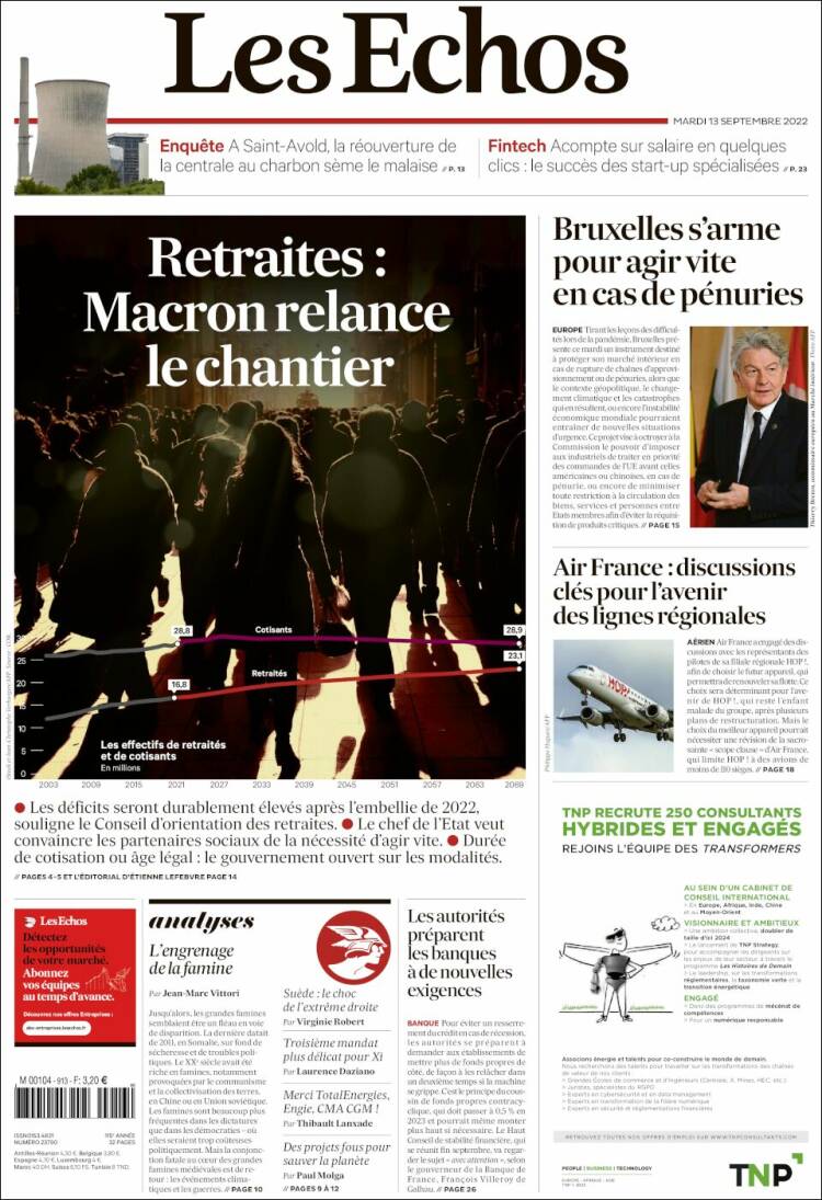 Portada de Les Echos (France)