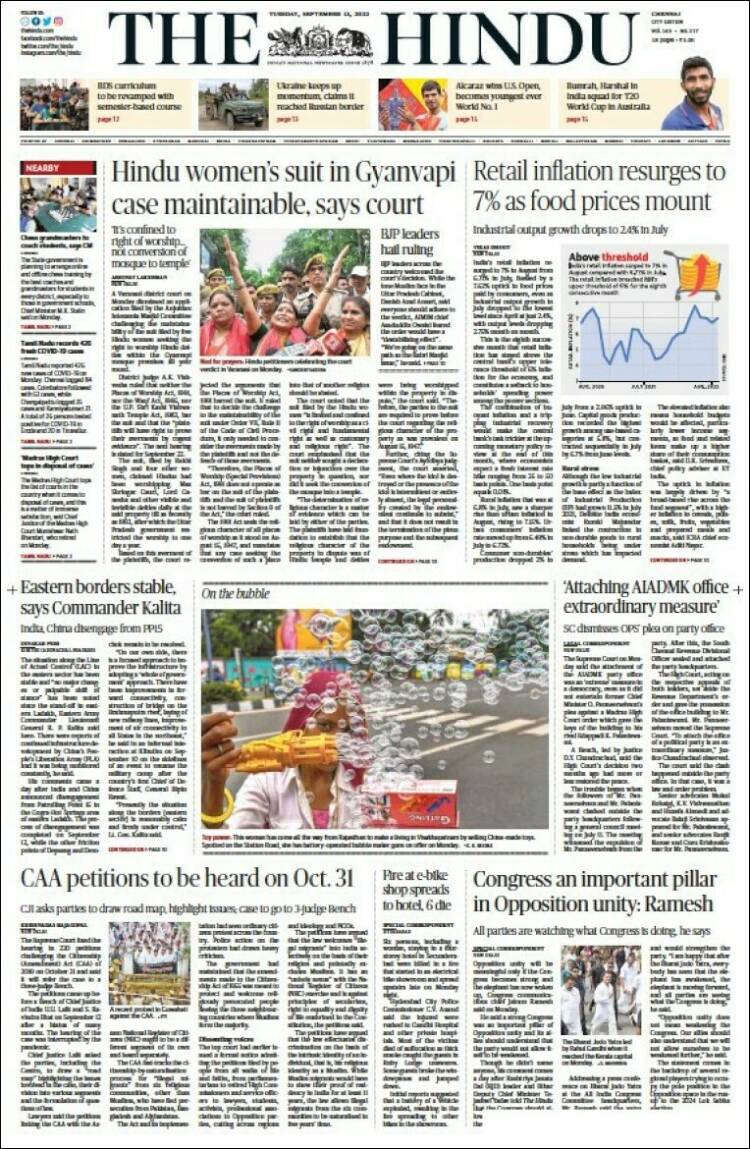 Portada de The Hindu (Inde)