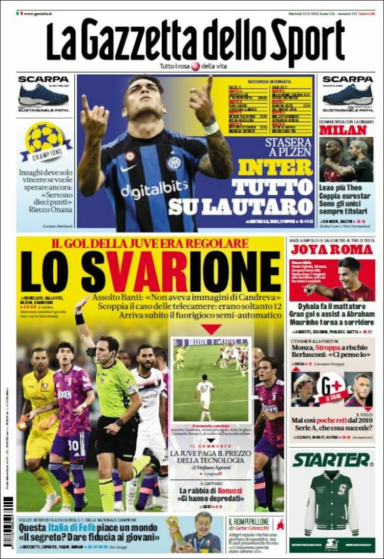 Portada de La Gazzetta dello Sport (Italie)
