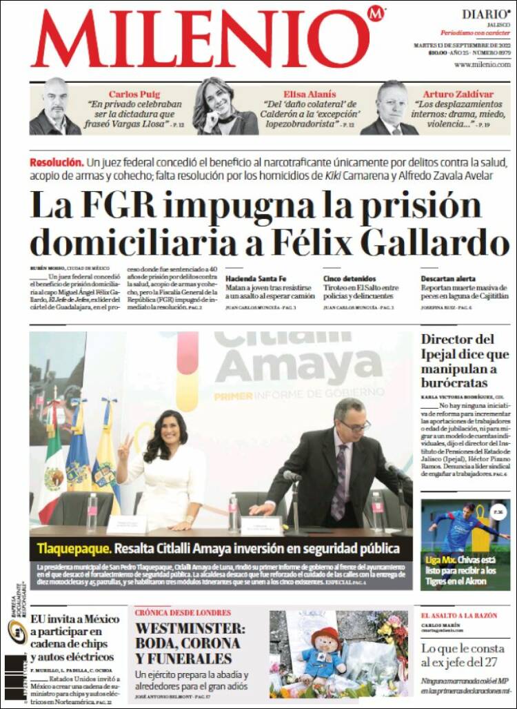 Portada de Milenio - Jalisco (México)