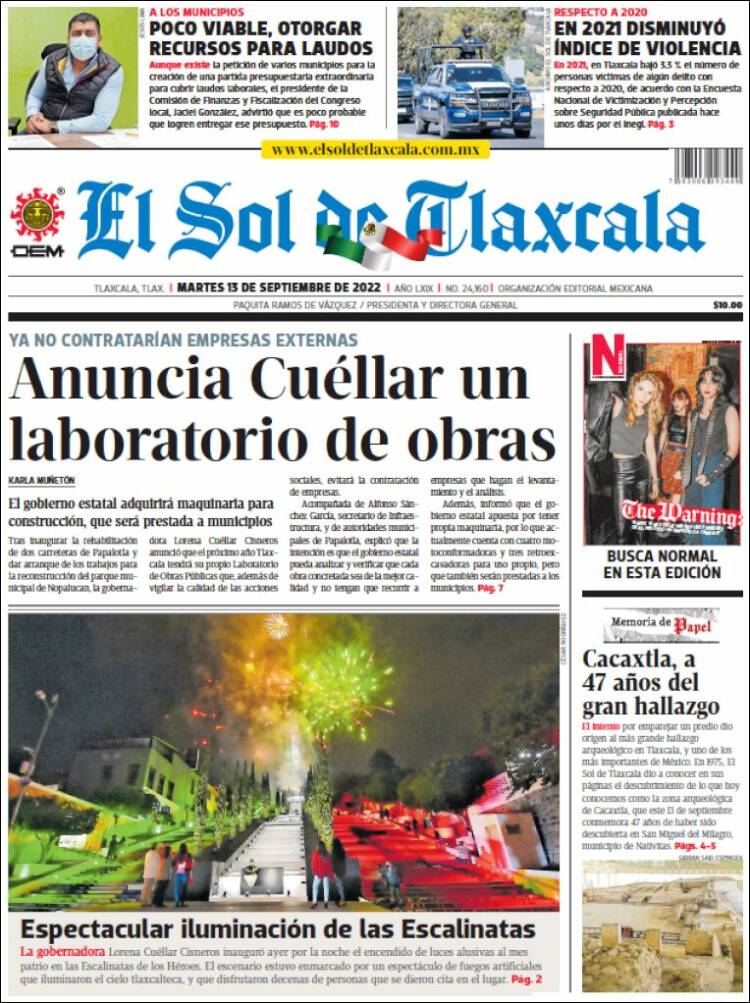 Portada de El Sol de Tlaxcala (Mexico)