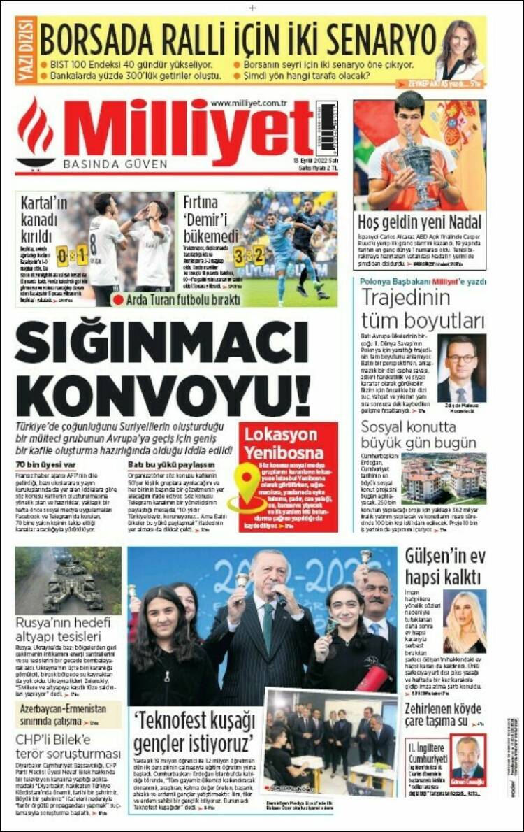 Portada de Milliyet (Turquie)