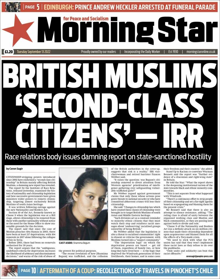 Portada de Morning Star (Royaume-Uni)