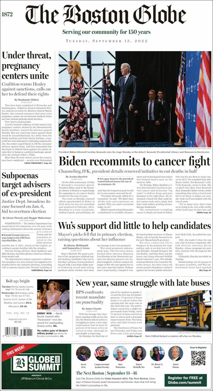 Portada de Boston Globe (USA)