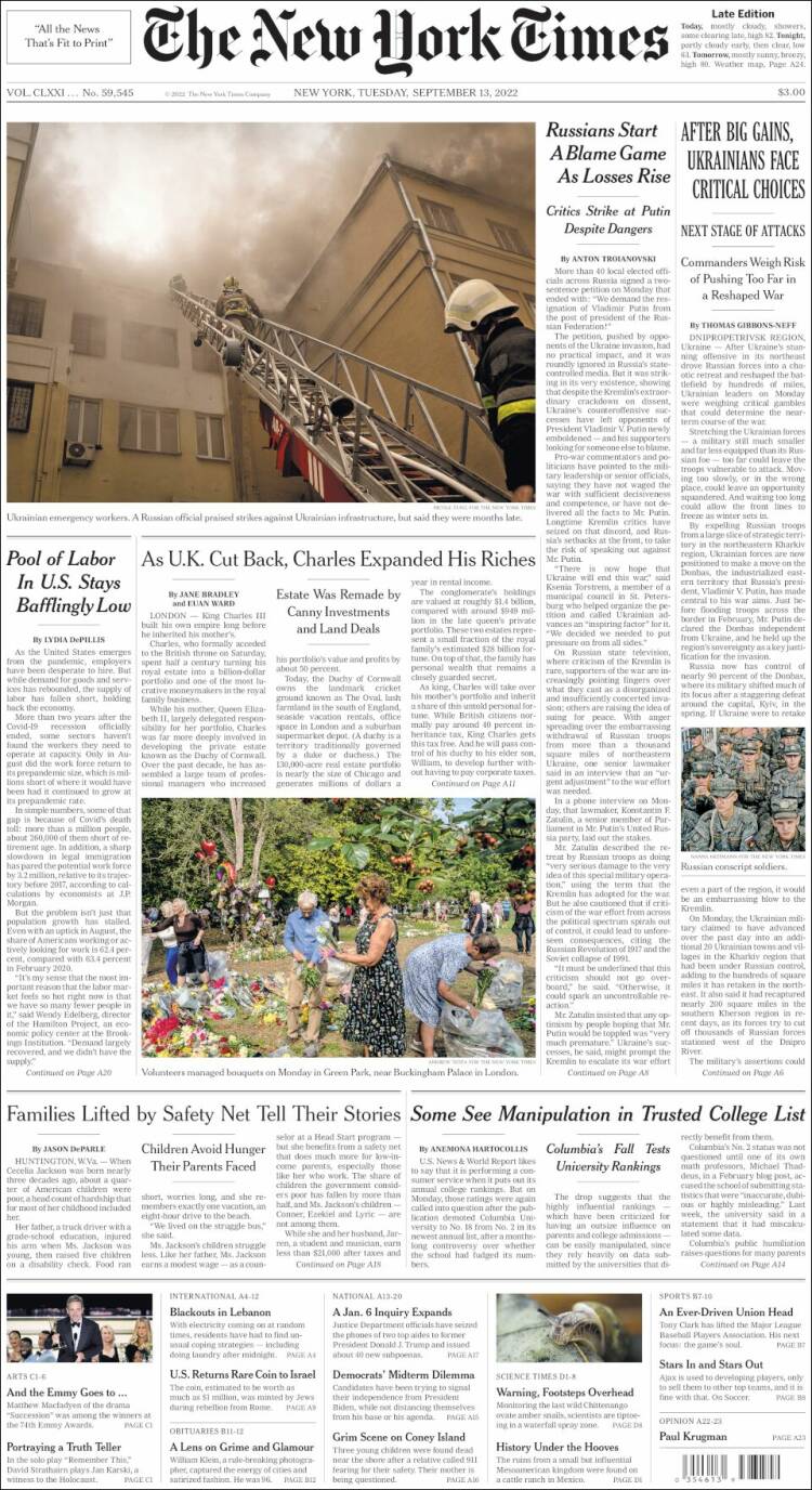 Portada de New York Times (USA)