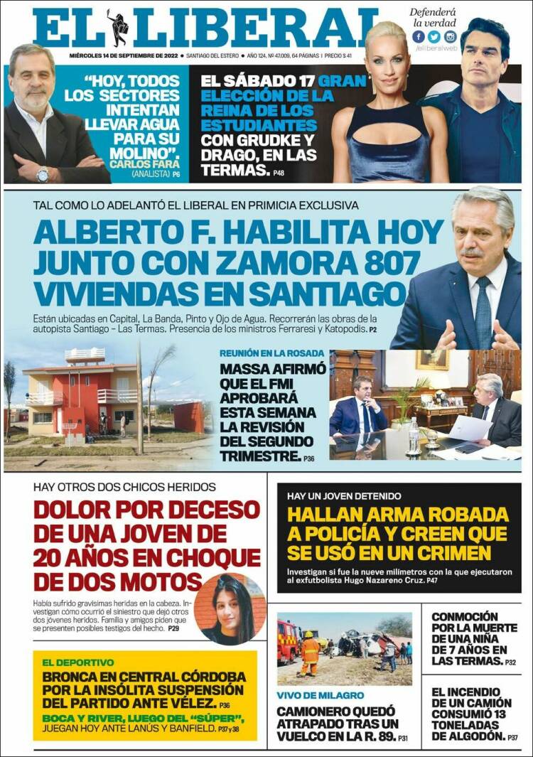 Portada de Diario El Liberal (Argentina)