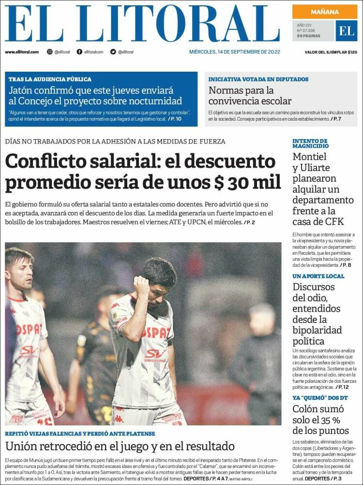 Portada de Diario El Litoral (Argentine)