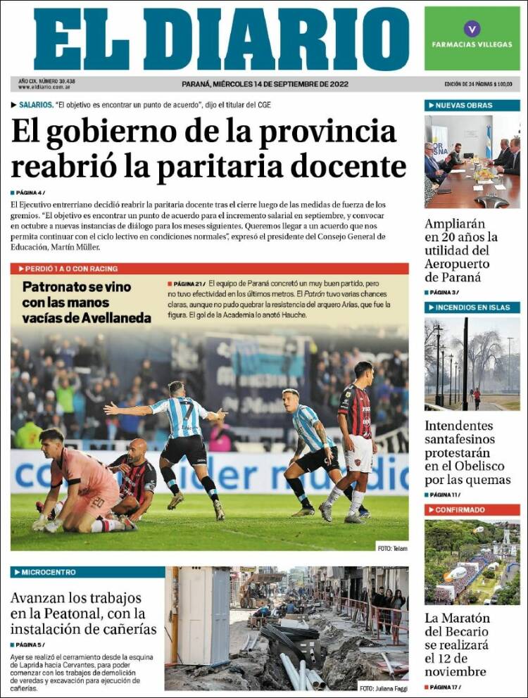 Portada de El Diario de Paraná (Argentine)