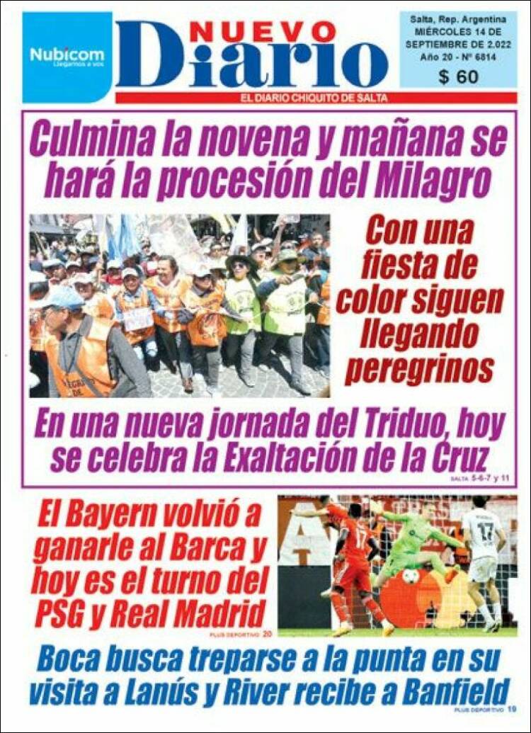 Portada de Nuevo Diario de Salta (Argentina)