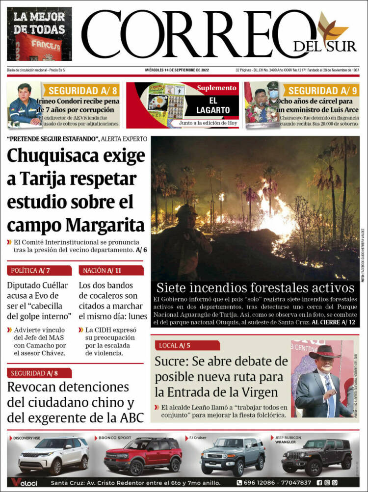 Portada de Correo Sur (Bolivia)