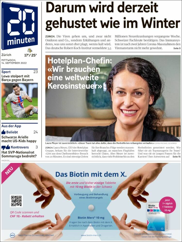 Portada de 20Minuten - Zürich (Suisse)