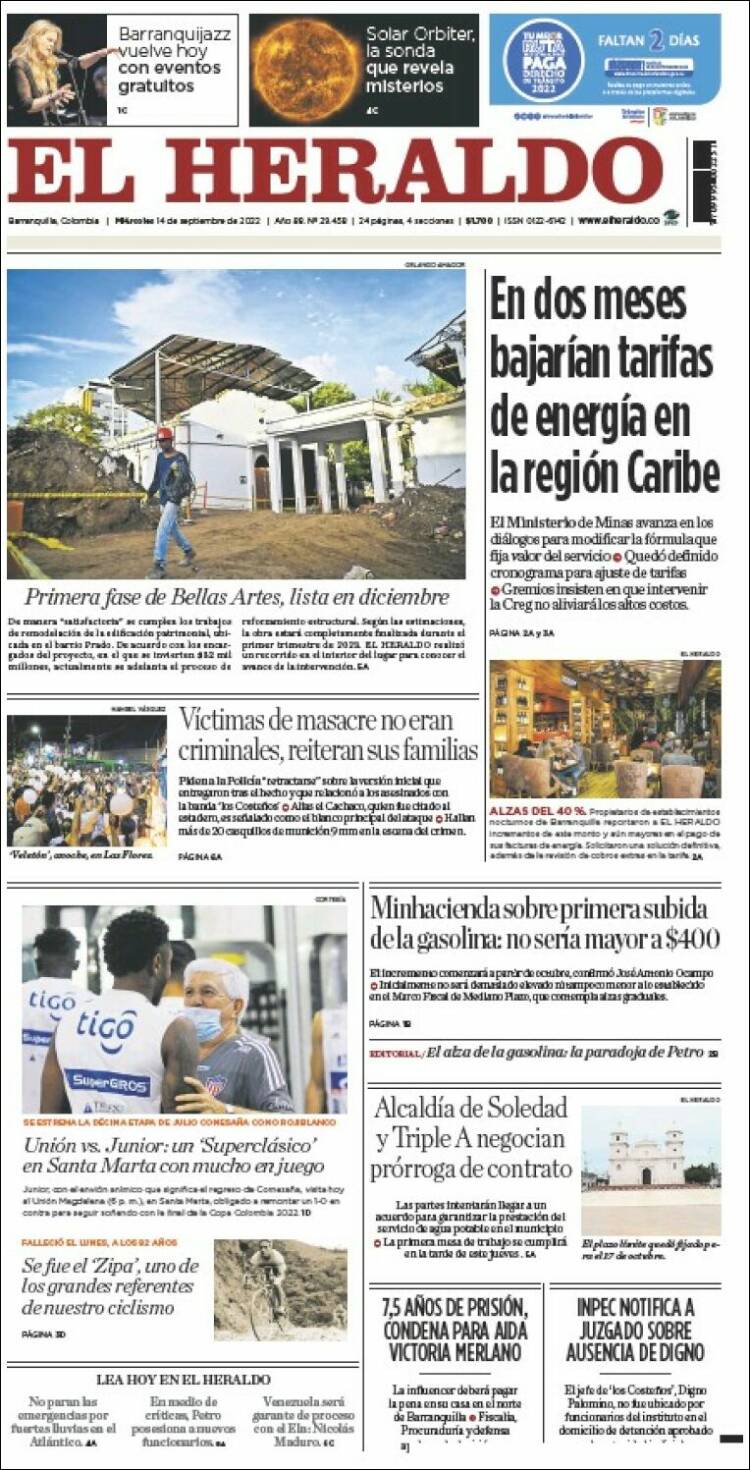 Portada de El Heraldo (Colombia)