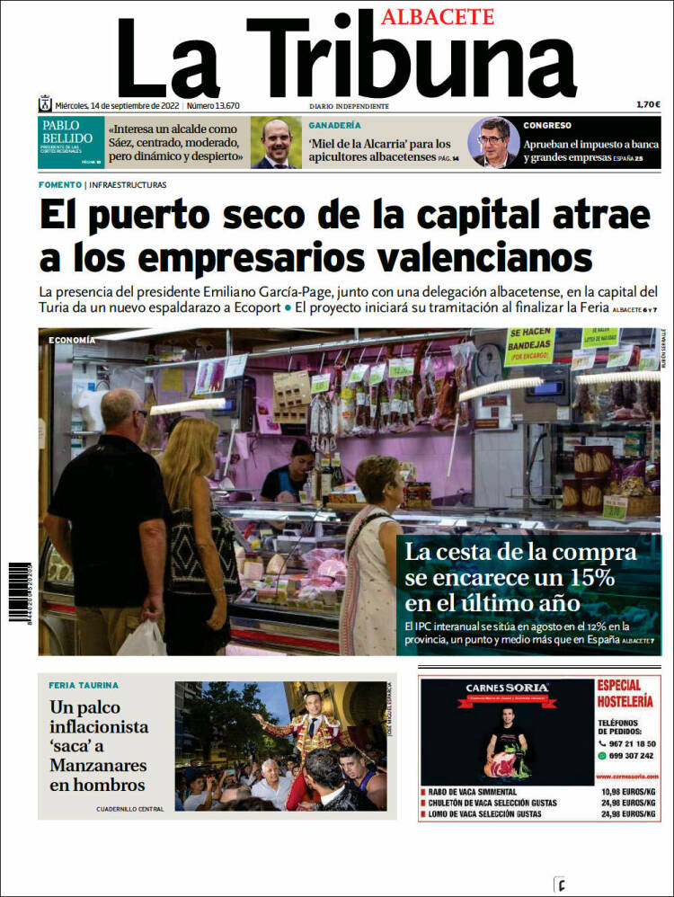 Portada de La Tribuna de Albacete (España)