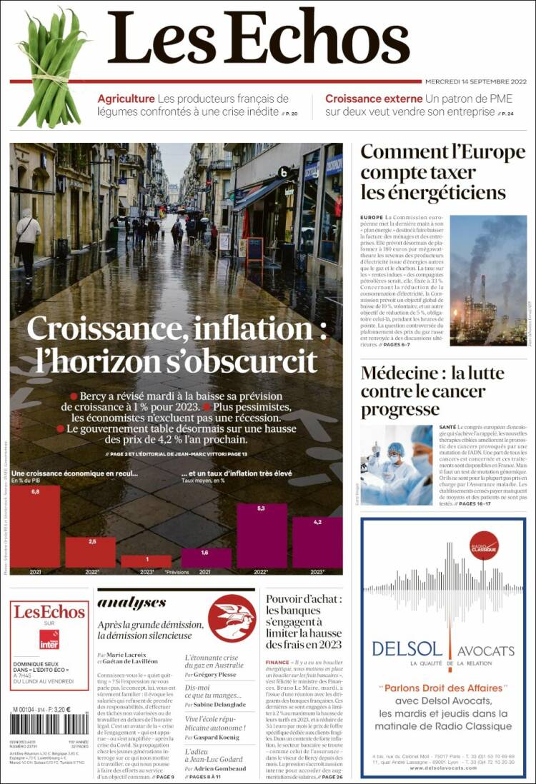 Portada de Les Echos (France)