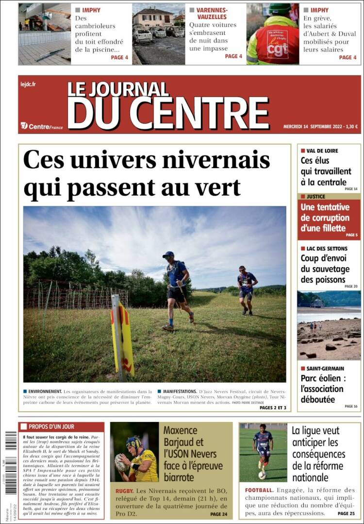 Portada de Le Journal du Centre (Francia)