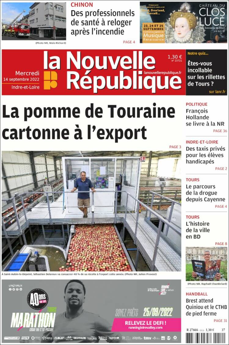 Portada de La Nouvelle Republique (France)