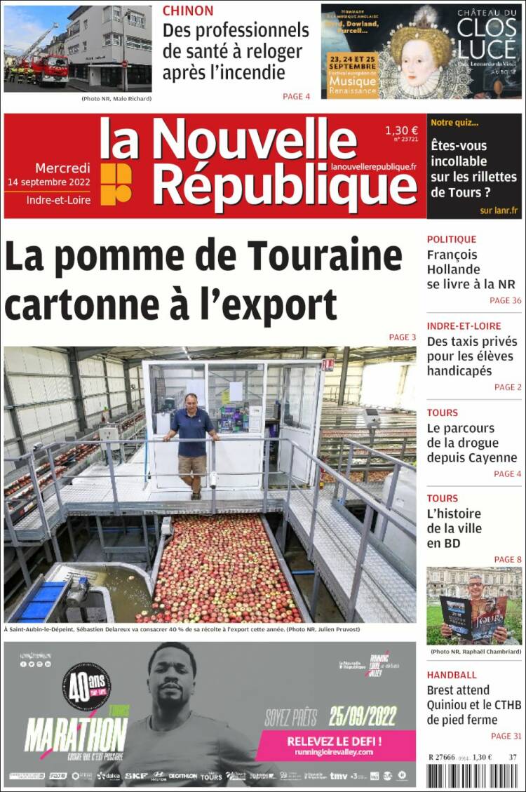 Portada de La Nouvelle Republique (Francia)