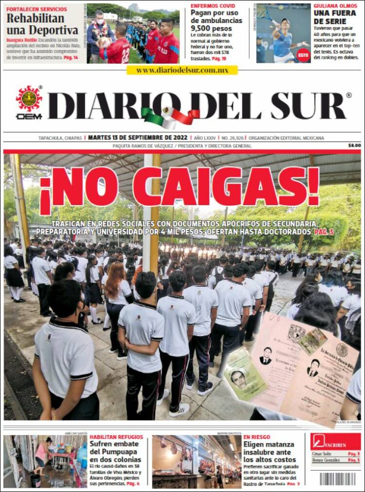 Portada de El Diario del Sur (Mexico)