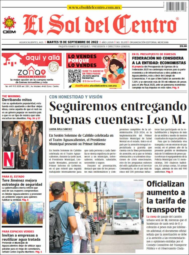 Portada de El Sol del Centro (Mexico)